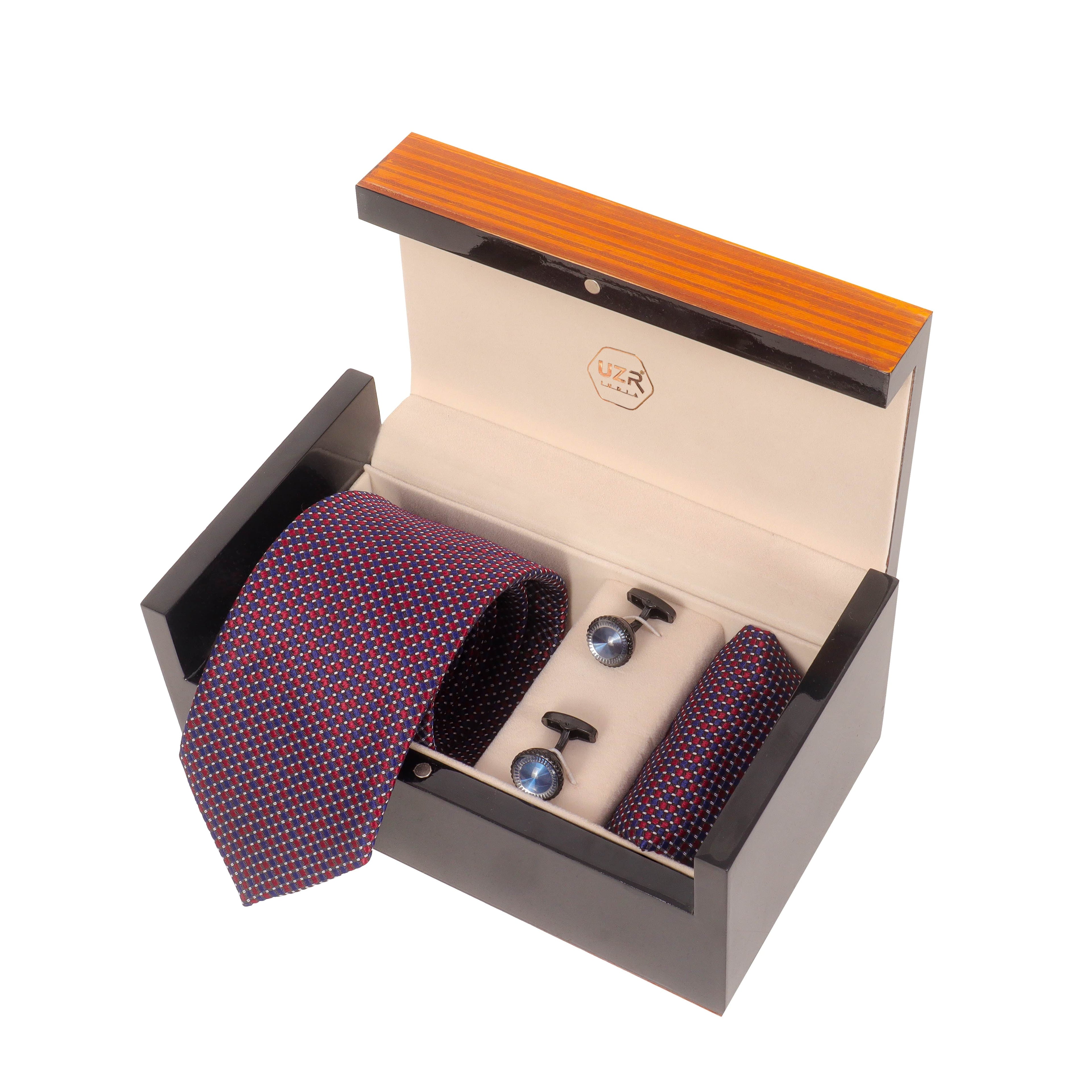 Premium Men’s Tie Gift Set with Cufflinks & Pocket Square | UZR Formal Accessories in Luxury Box