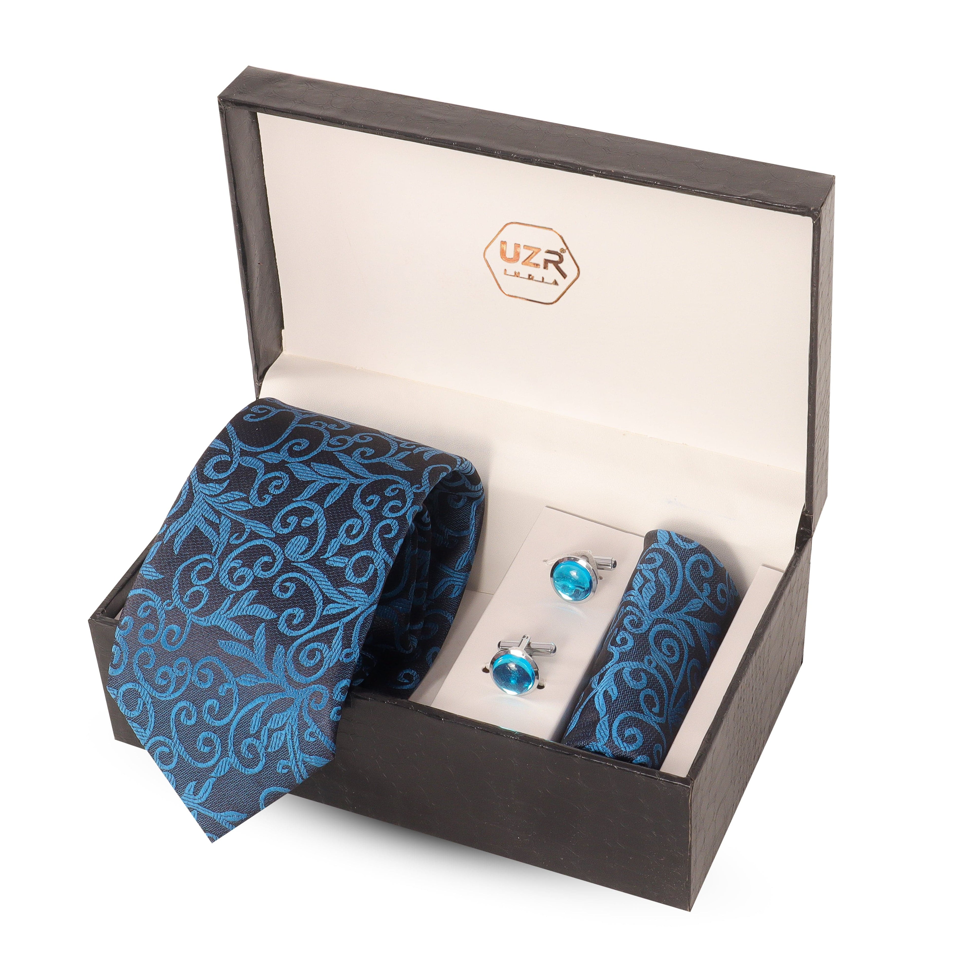 UZR  Blue Paisley Tie & Cufflink Gift Set