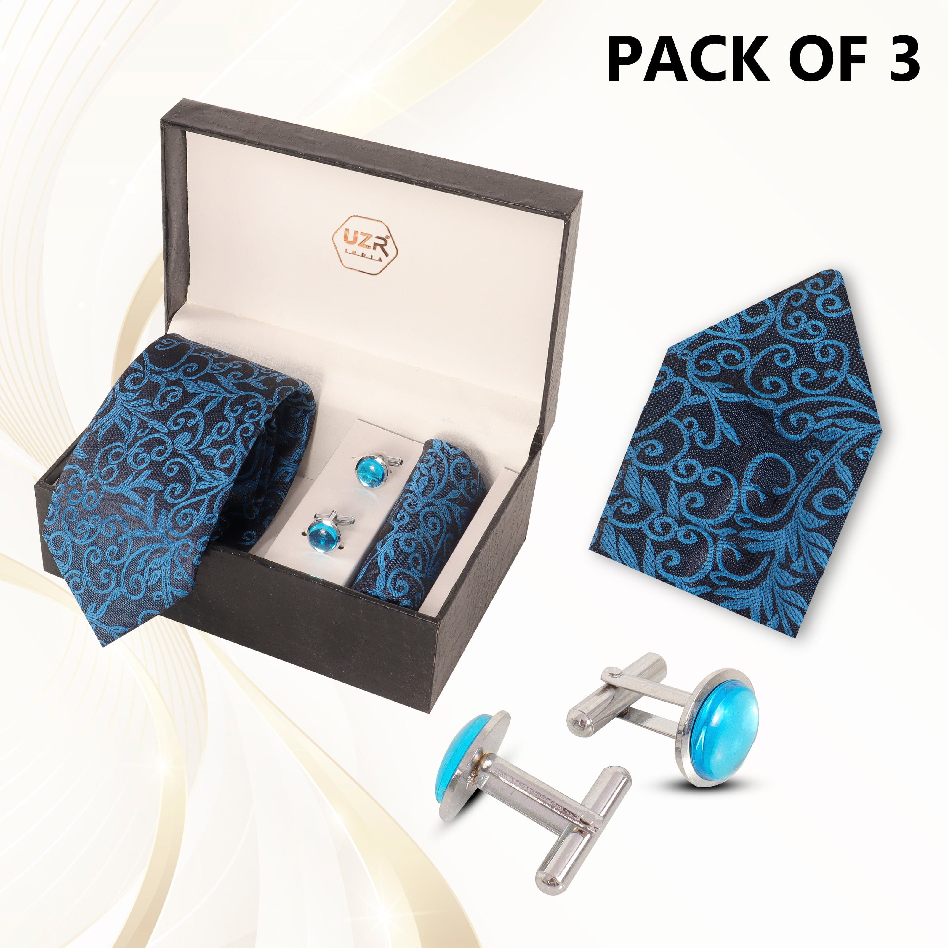 UZR  Blue Paisley Tie & Cufflink Gift Set