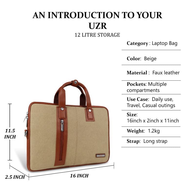 Canvas Laptop Bag by UZR – Executive Canvas & Faux Leather Laptop Bag for Men