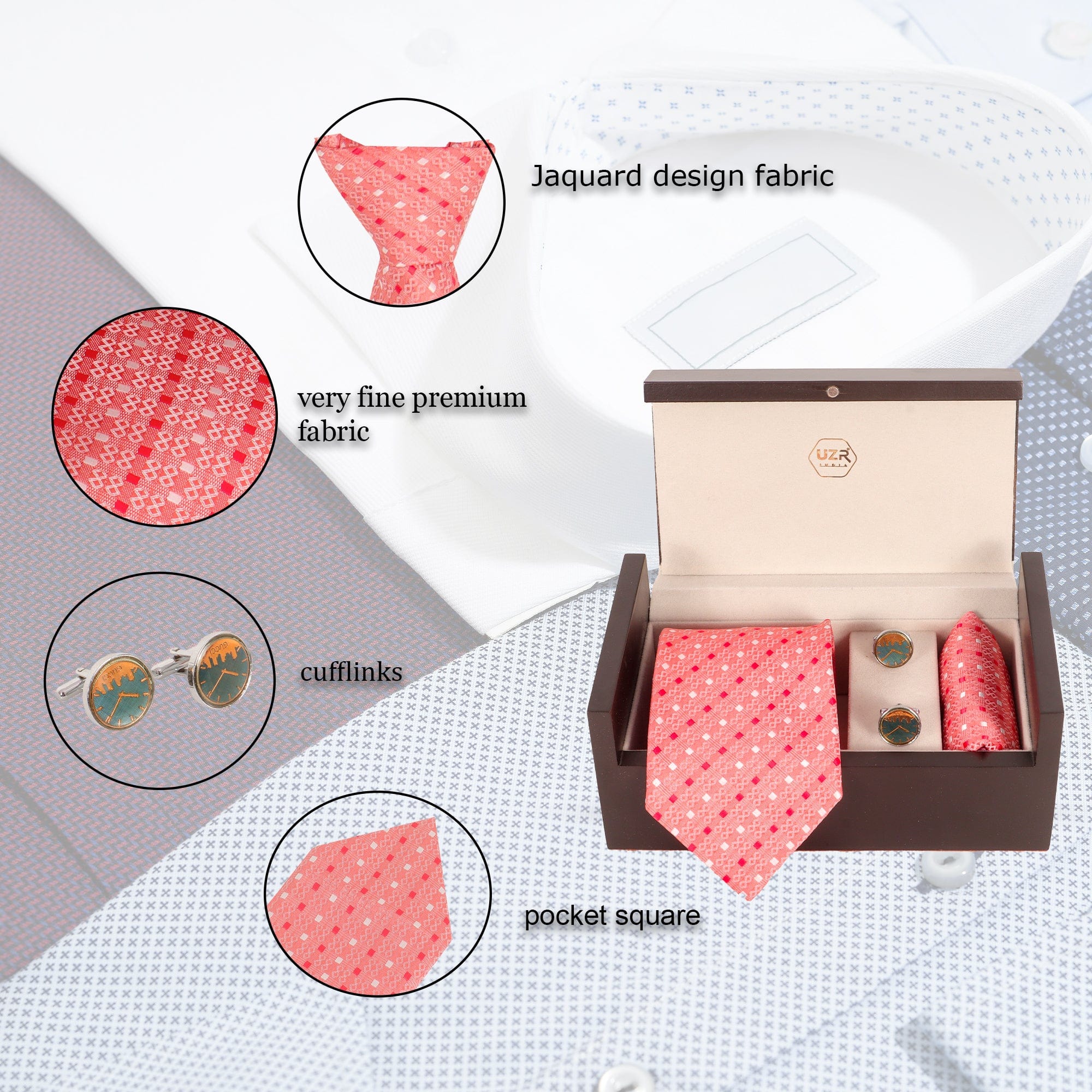 Premium Men’s Tie Gift Set with Cufflinks & Pocket Square – UZR