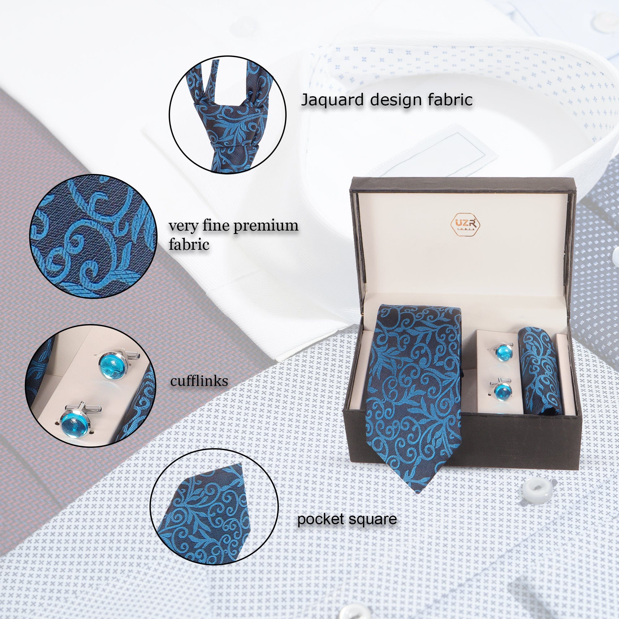 UZR  Blue Paisley Tie & Cufflink Gift Set