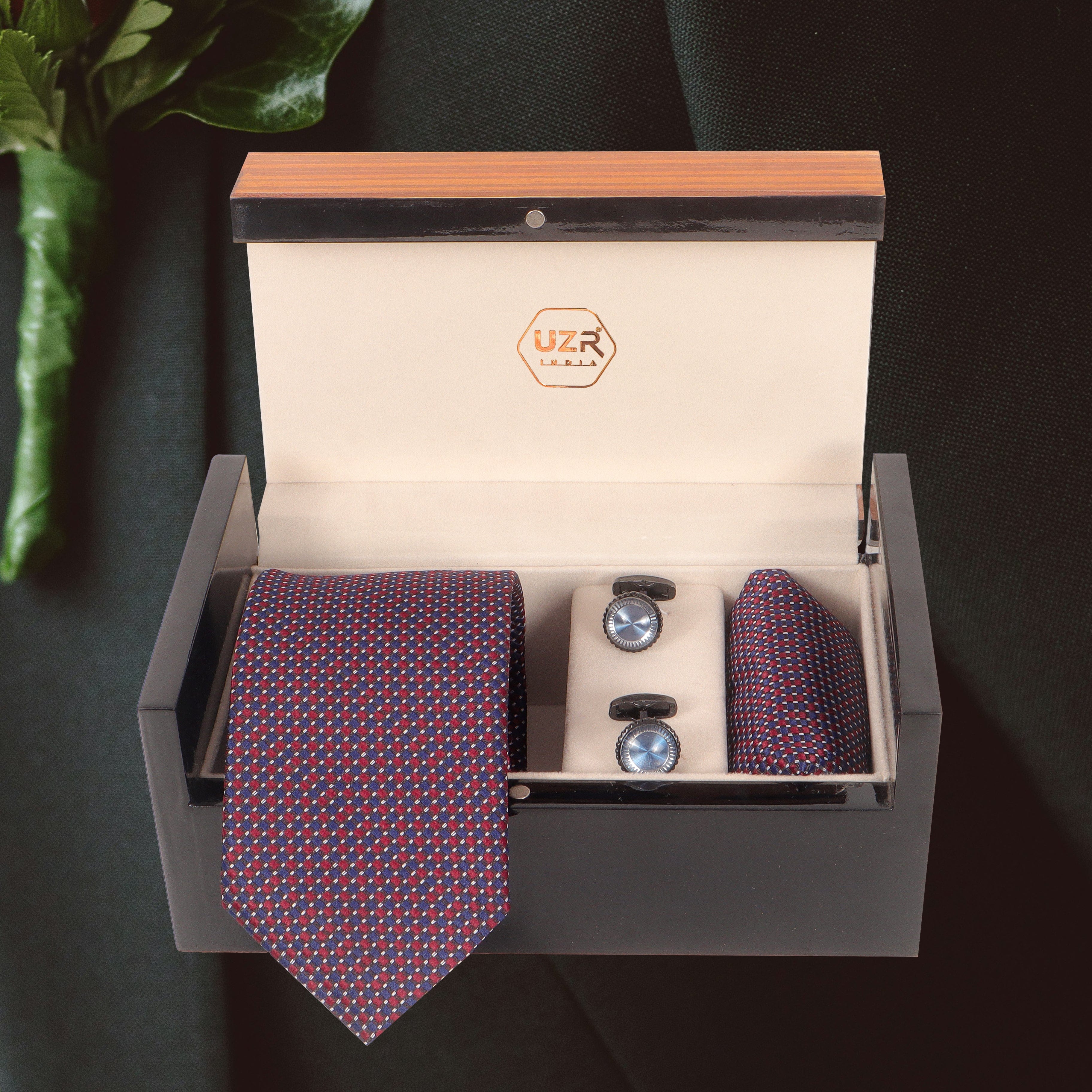 Premium Men’s Tie Gift Set with Cufflinks & Pocket Square | UZR Formal Accessories in Luxury Box