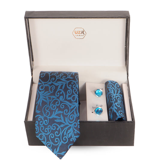 UZR Elegant Blue Paisley Tie & Cufflink Gift Set