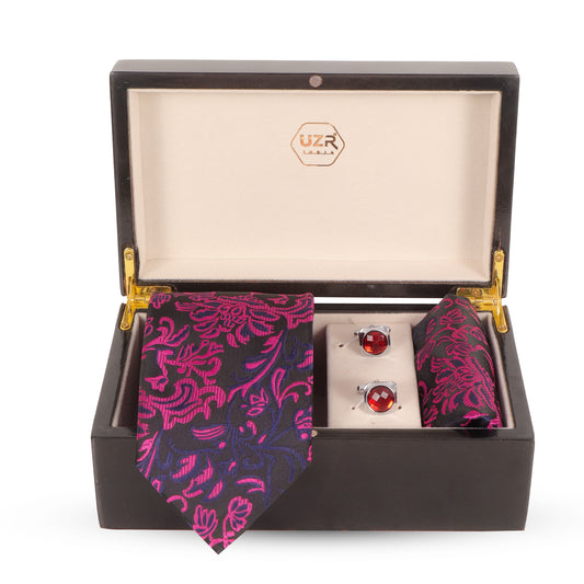 UZR Luxe Black pink Gift Set – Tie, Pocket Square & Cufflinks