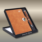 Brown Customised 2 pc Best Gift Set of Magnetic Flap Notebook with pen