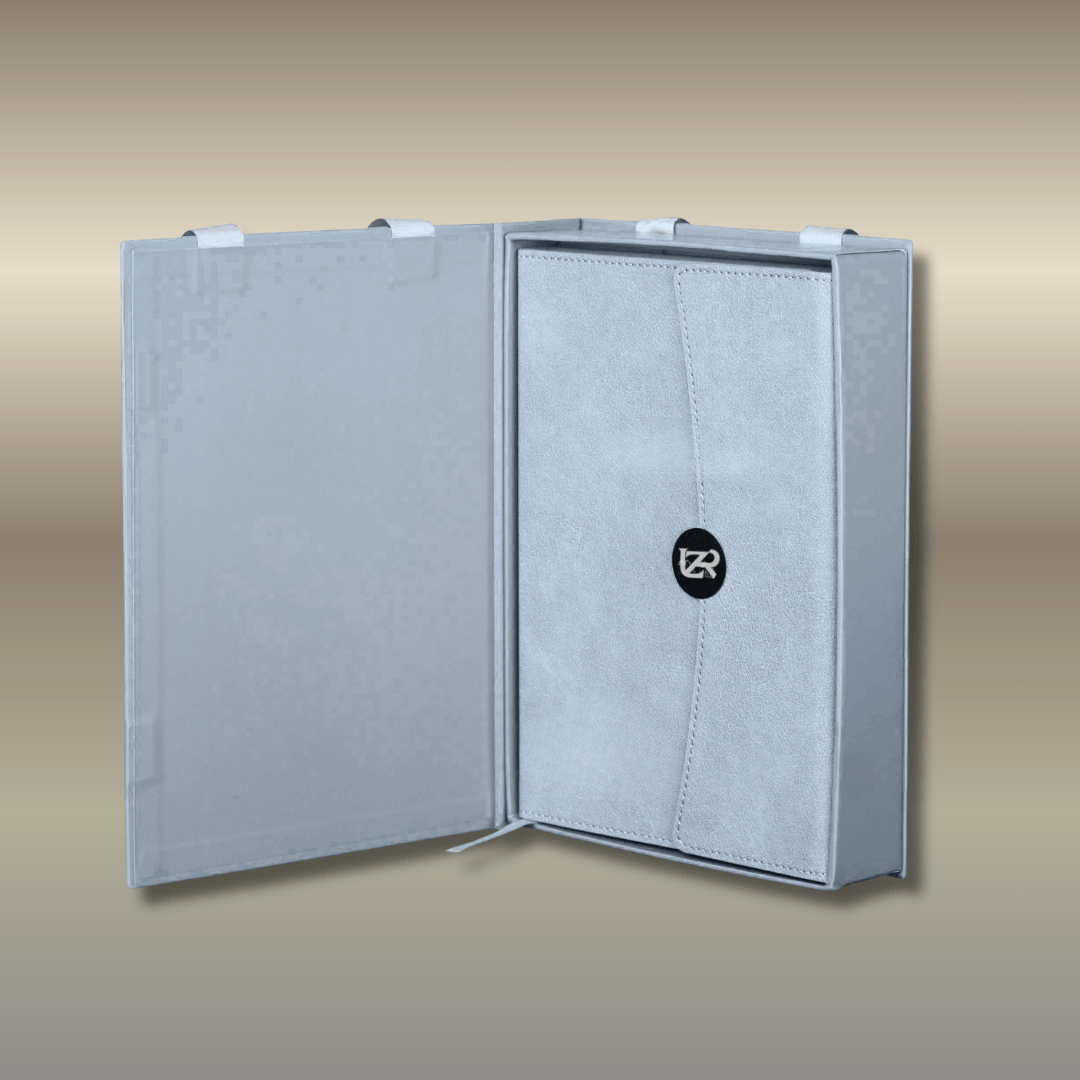 Compact 4 pc Gray corporate gift set A5 size Notebook, Metal pen, Metal PU Keychain, Metal Card holder