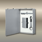 Compact 4 pc Gray corporate gift set A5 size Notebook, Metal pen, Metal PU Keychain, Metal Card holder