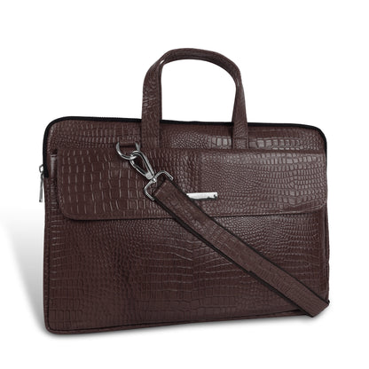 Brown textured briefcase with a shoulder strap 
