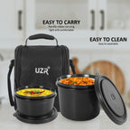 UZR India Stainless Steel Lunch Box Set (Office, School & Travel) | 3 Microwavable Containers (250ml, 400ml, 550ml), 750ml Steel Bottle, 100ml Chutney Box, Cutlery & Carry Bag – Black