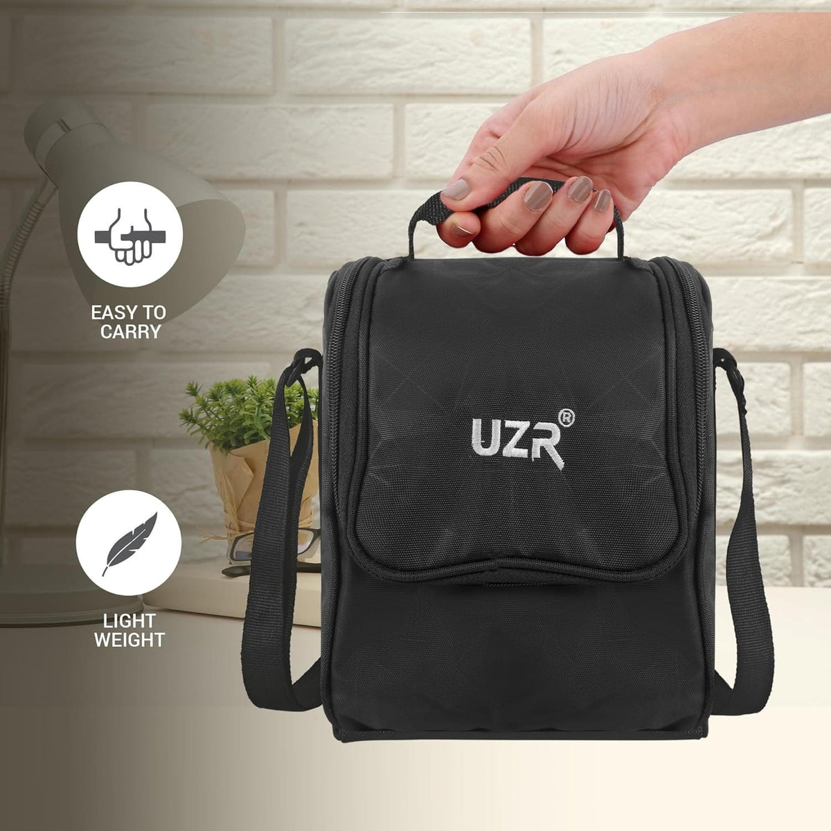 UZR India Stainless Steel Lunch Box Set (Office, School & Travel) | 3 Microwavable Containers (250ml, 400ml, 550ml), 750ml Steel Bottle, 100ml Chutney Box, Cutlery & Carry Bag – Black
