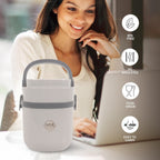 Bento Style Lunch Box Set, 4 Containers, Leak-Resistant, BPA-Free Plastic, Compact Tiffin for Office School Travel, Grey and White