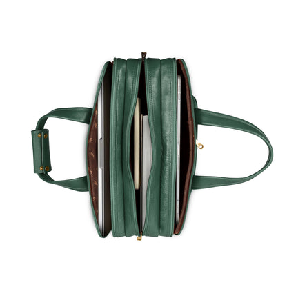 Green leather bag with a zipper UZR professional office bag