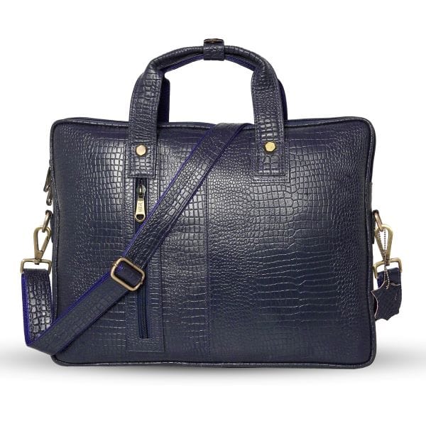 Navy blue textured leather bag with a shoulder strap 