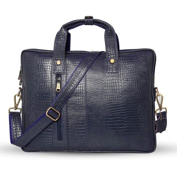 UZR Croc-Textured Black Leather Messenger Bag – Luxury Formal Sling for Men - 