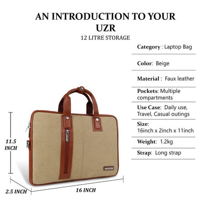 Canvas Laptop Bag by UZR – Executive Canvas & Faux Leather Laptop Bag for Men