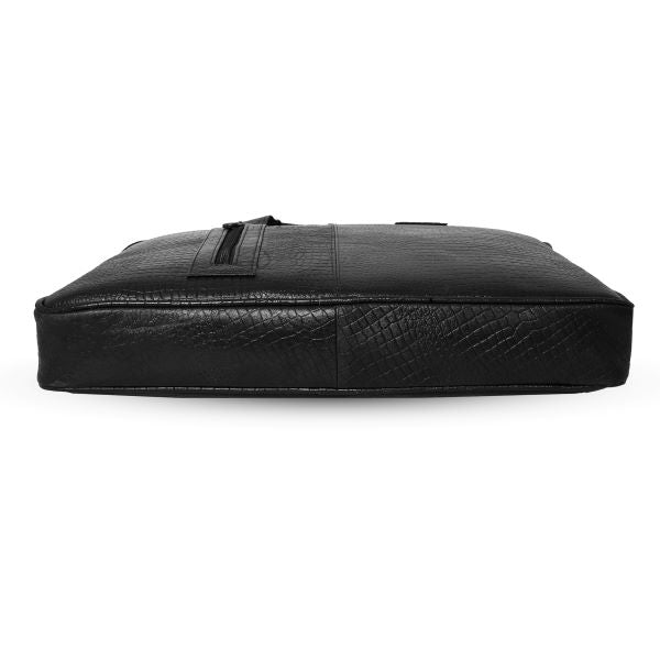 Black leather bag on a white background