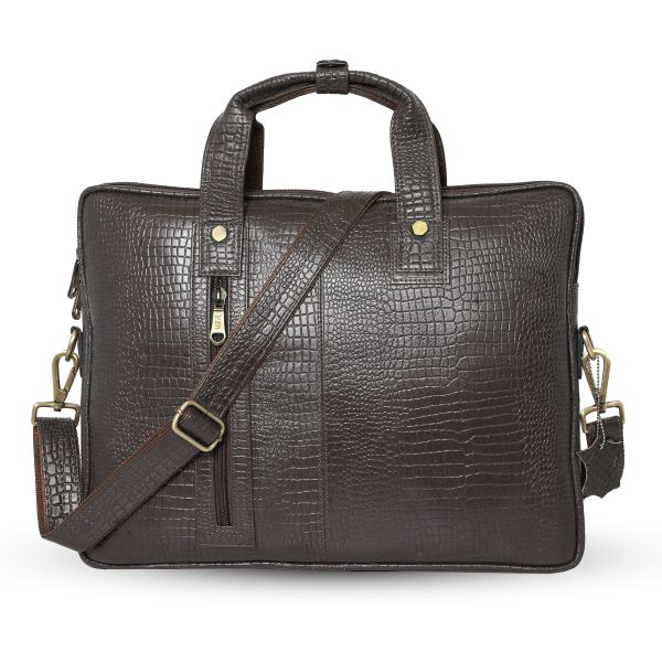 UZR Croc-Textured Black Leather Messenger Bag – Luxury Formal Sling for Men - 