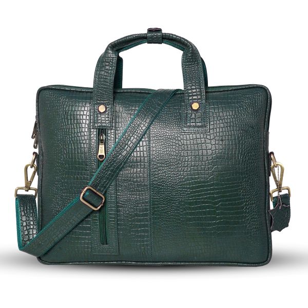 UZR Croc-Textured Black Leather Messenger Bag – Luxury Formal Sling for Men - 